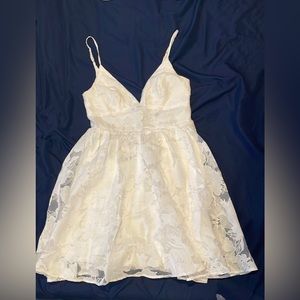 Lulus Floral Feelings White Floral Jacquard Babydoll Mini Dress